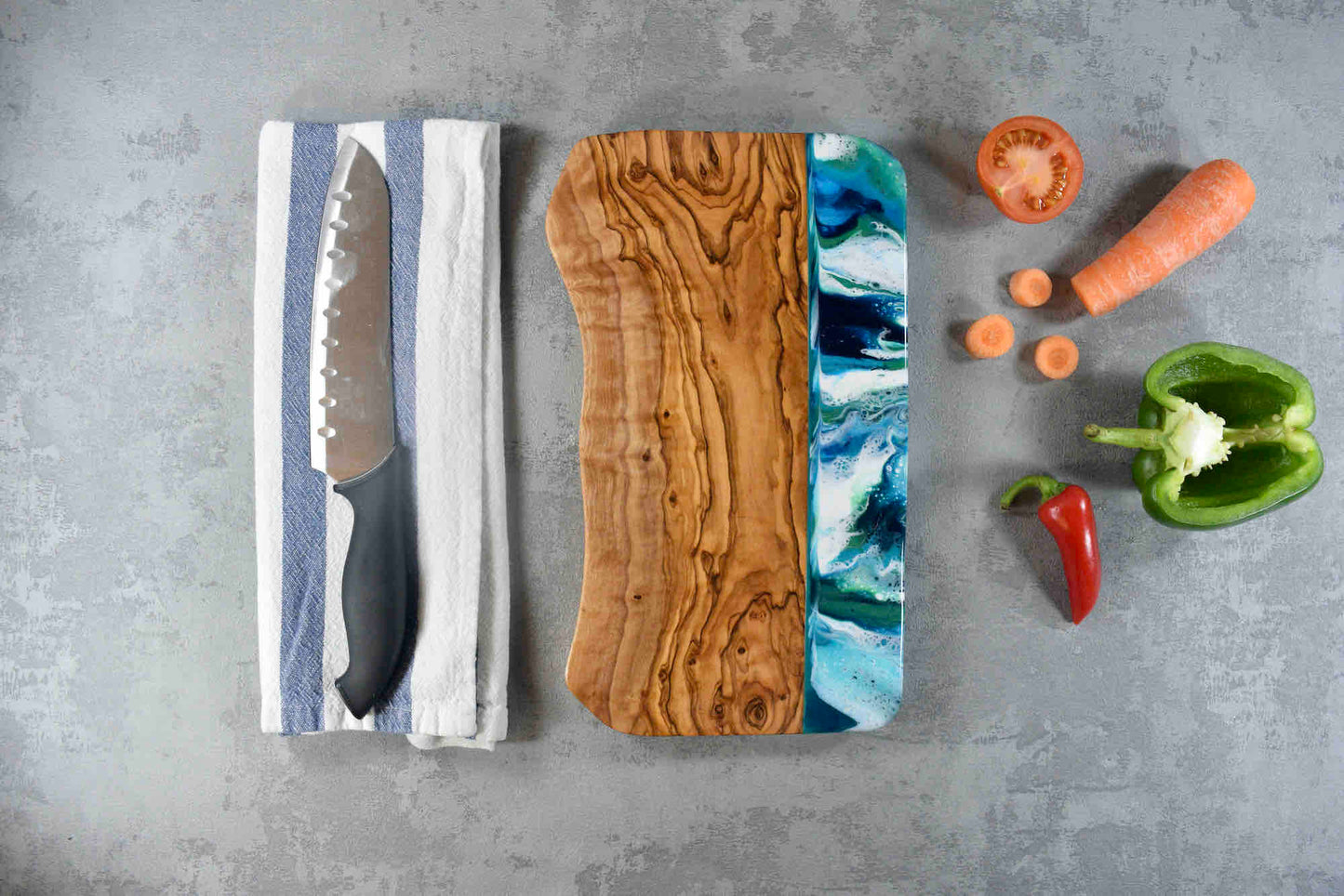 Cheese Board with Blue Green Resin Art 30cm - Unique Christmas Gift Ideas - Luxury Presents - Best Cheese Boards - Best Resin Artist