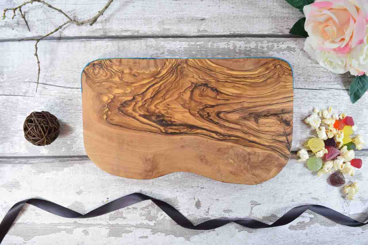 Cheese Board with Blue Green Resin Art  - 5th Wedding Anniversary Wood Gift