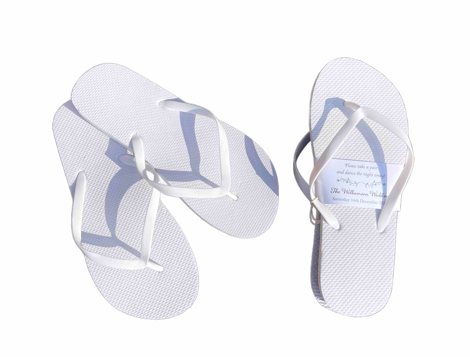 Personalised Wedding Flip Flops 20-100 Pairs | Basket Included | White Flip Flops Bulk | Wholesale Wedding Guest Shoes One Size Fits All