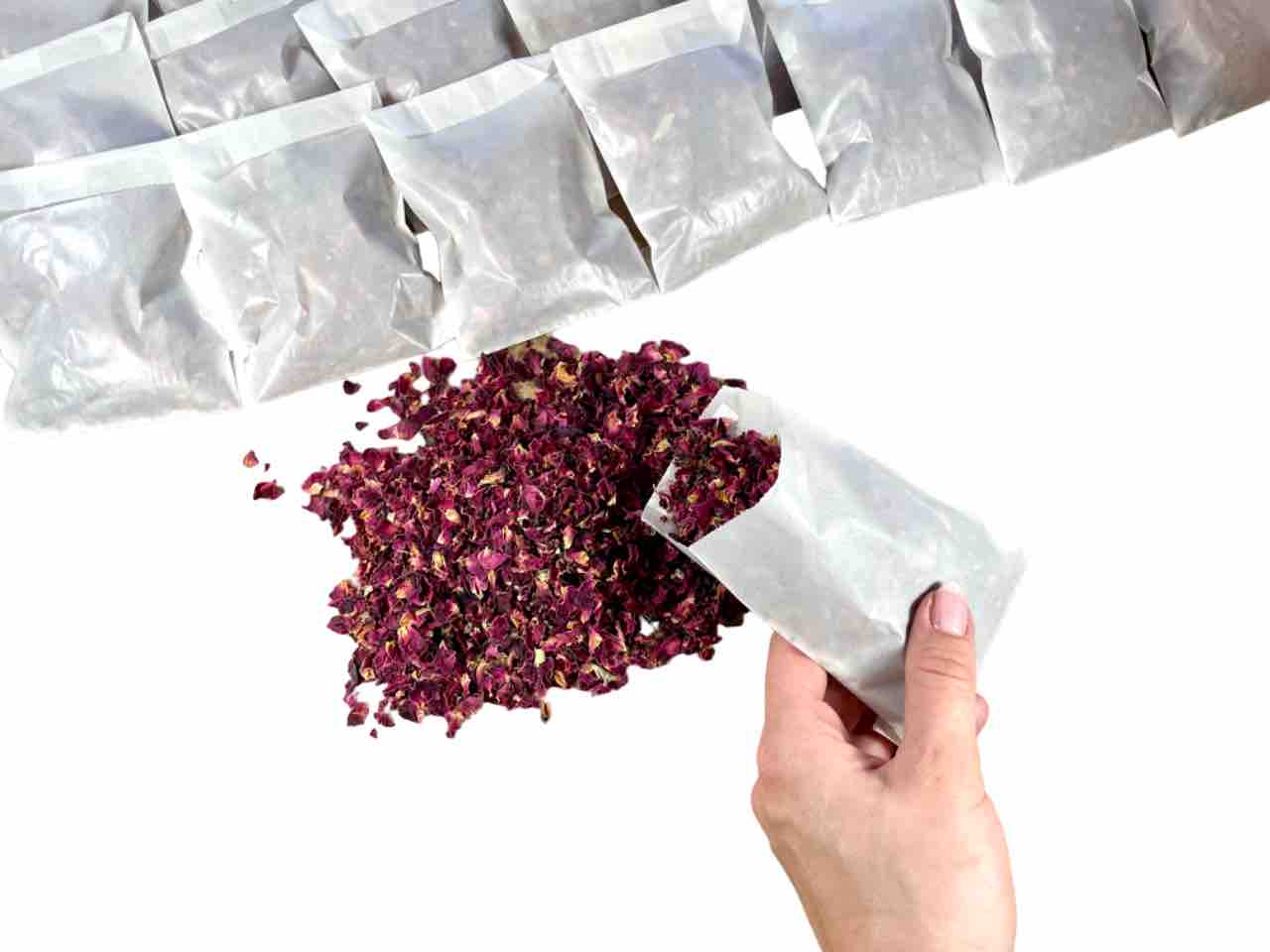 50 Packs Wedding Confetti Rose Petals | Pre Filled Natural Dried Flower Biodegradable Confetti