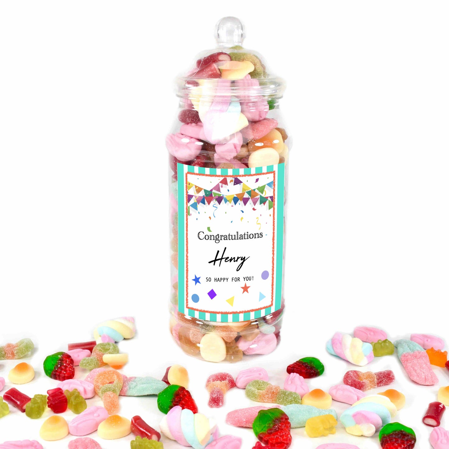 Congratulations Gift Personalised Sweet Jar with Sweets Included