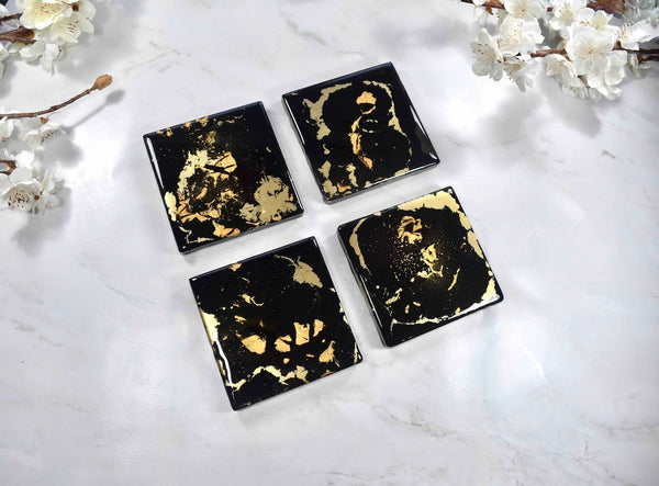 Black Gold Resin Coasters for Drinks