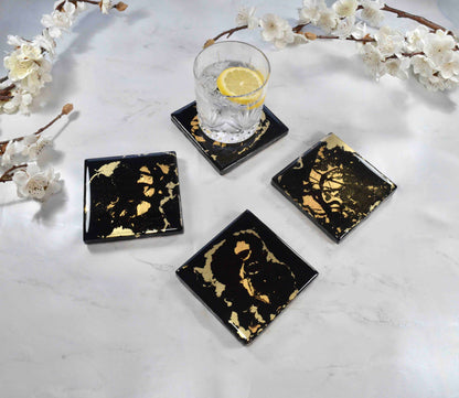 Black Gold Resin Placemats and Coasters Dining Set - Luxury Table Mats - Heat Proof Mats - Scratch Resistant Dining Mats