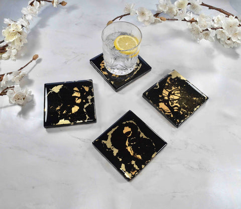 Black Gold Resin Coasters for Drinks - Father's Day Gift Idea