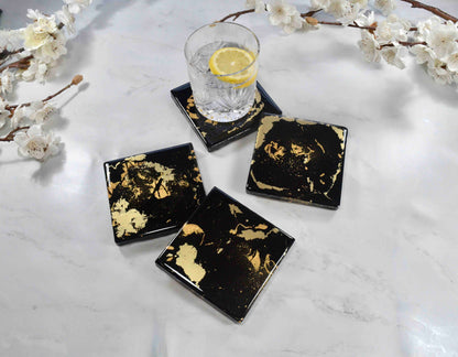 Black Gold Resin Placemats and Coasters Dining Set - Luxury Table Mats - Heat Proof Mats - Scratch Resistant Dining Mats