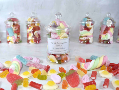 Personalised Wedding Favour Sweet Jars with Sweets Included - Wedding Guest Goodie Bag Fillers - Bulk Wholesale Wedding Confectionary Candy