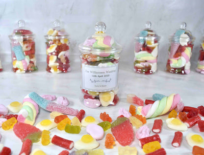 Personalised Wedding Favour Sweet Jars with Sweets Included - Wedding Guest Goodie Bag Fillers - Bulk Wholesale Wedding Confectionary Candy