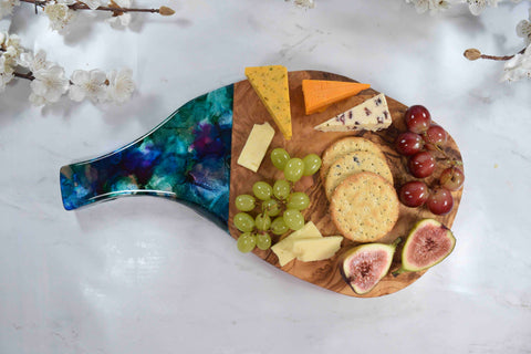 Serving Board with Handle - Peacock Resin Art