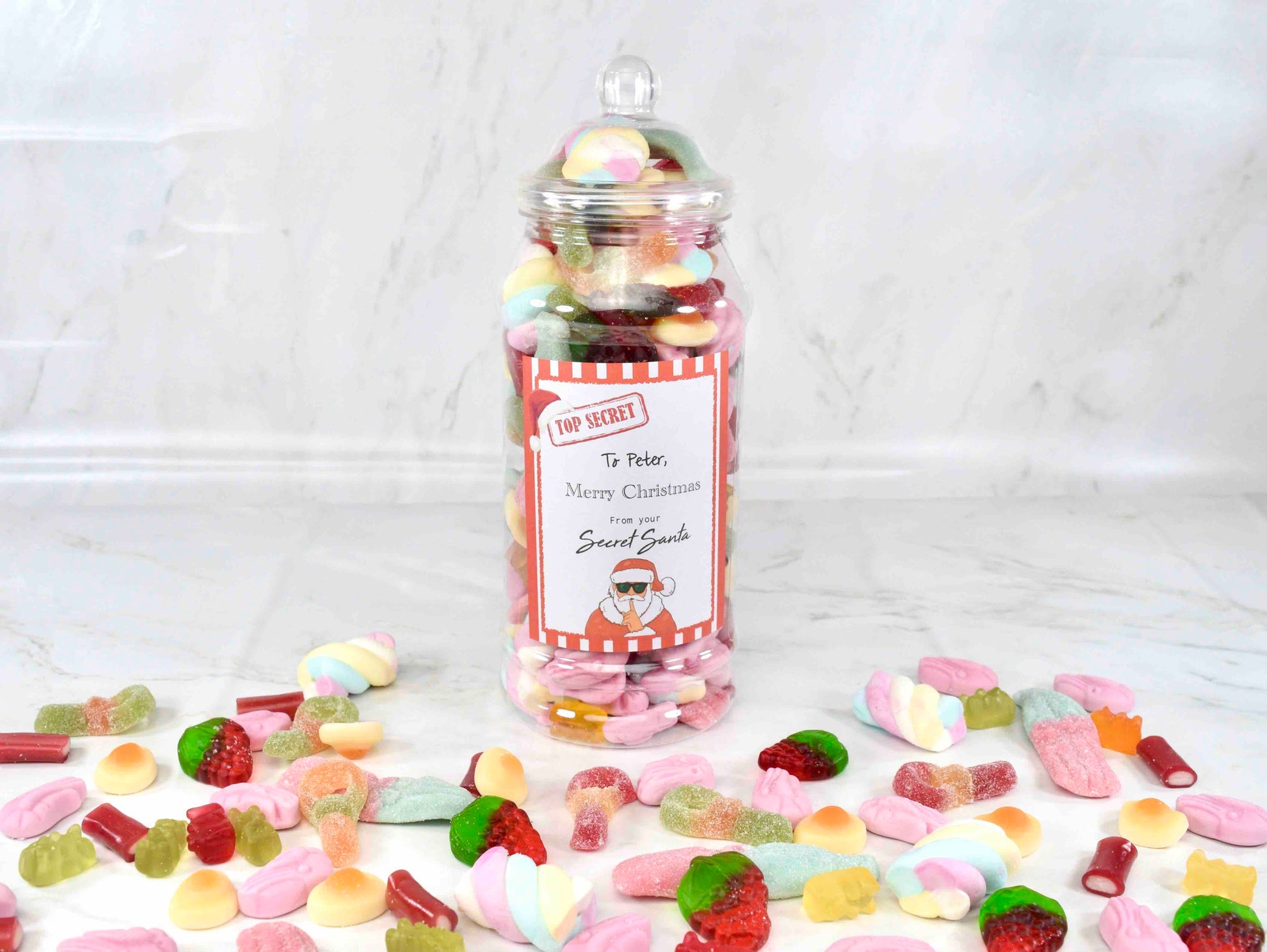 Secret Santa Personalised Sweet Jar - Custom Message Pick n Mix Gift Jar