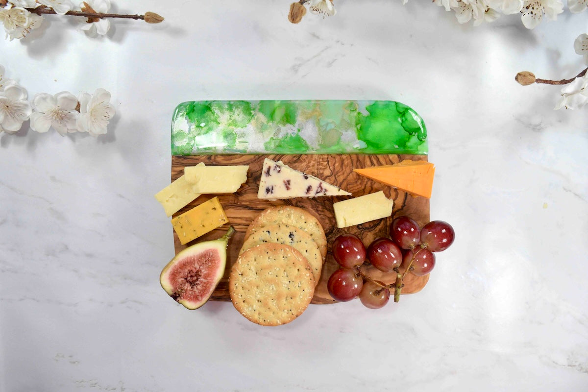 Green Silver Cheese Board - Olive Wood Chopping Board - Unique Gift for Grandmother - Foodie Birthday Gift Ideas