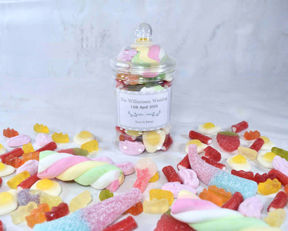 Personalised Wedding Favour Sweet Jars with Sweets Included - Wedding Guest Goodie Bag Fillers - Bulk Wholesale Wedding Confectionary Candy