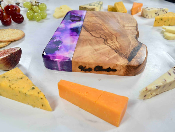 Abstract Purple Olive Wood Cheese Board 21cm
