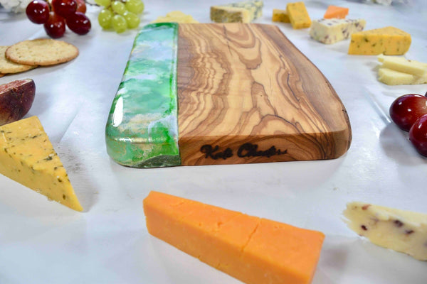 Green Silver Cheese Board - Olive Wood Chopping Board - Unique Gift for Grandmother - Foodie Birthday Gift Ideas