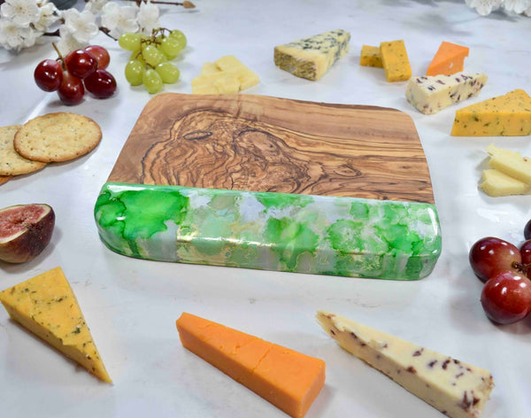 Green Silver Cheese Board - Olive Wood Chopping Board - Unique Gift for Grandmother - Foodie Birthday Gift Ideas