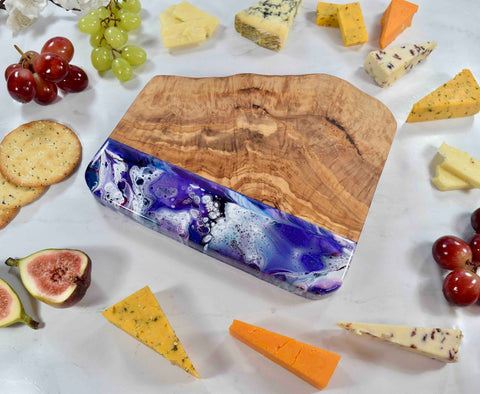 Cheese Board Gift with Purple Resin Art 21cm - Mother's Day Gift Idea