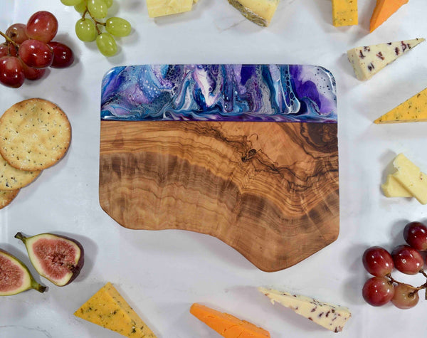 Cheese Board Gift with Purple Resin Art 21cm - Mother's Day Gift Idea