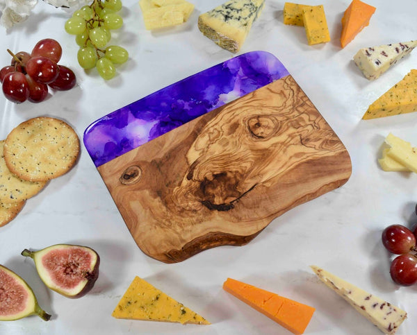Cheese Board with Purple Resin Art 21cm