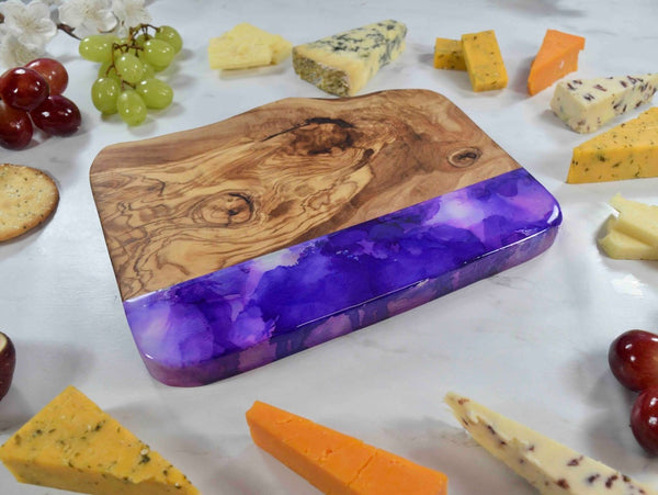 Cheese Board with Purple Resin Art 21cm