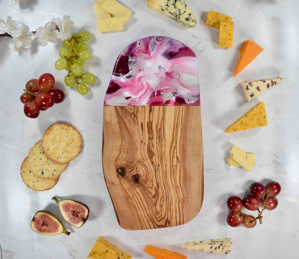 Pink Chopping Board - Olive Wood Cheese Board - Unique Gifts for Girlfriend - Cheese Lover Gifts - Foodie Gifts - Mothers Day Gifts
