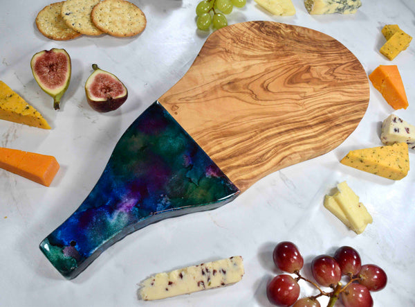 Serving Board with Handle - Peacock Resin Art
