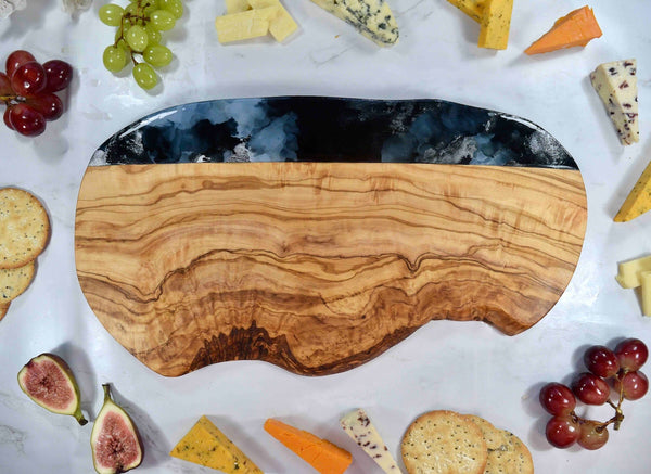 Black Resin Chopping Board - Olive Wood Cheese Board - Unique Housewarming Gift - New Home Present - Retirement Gift for Colleague