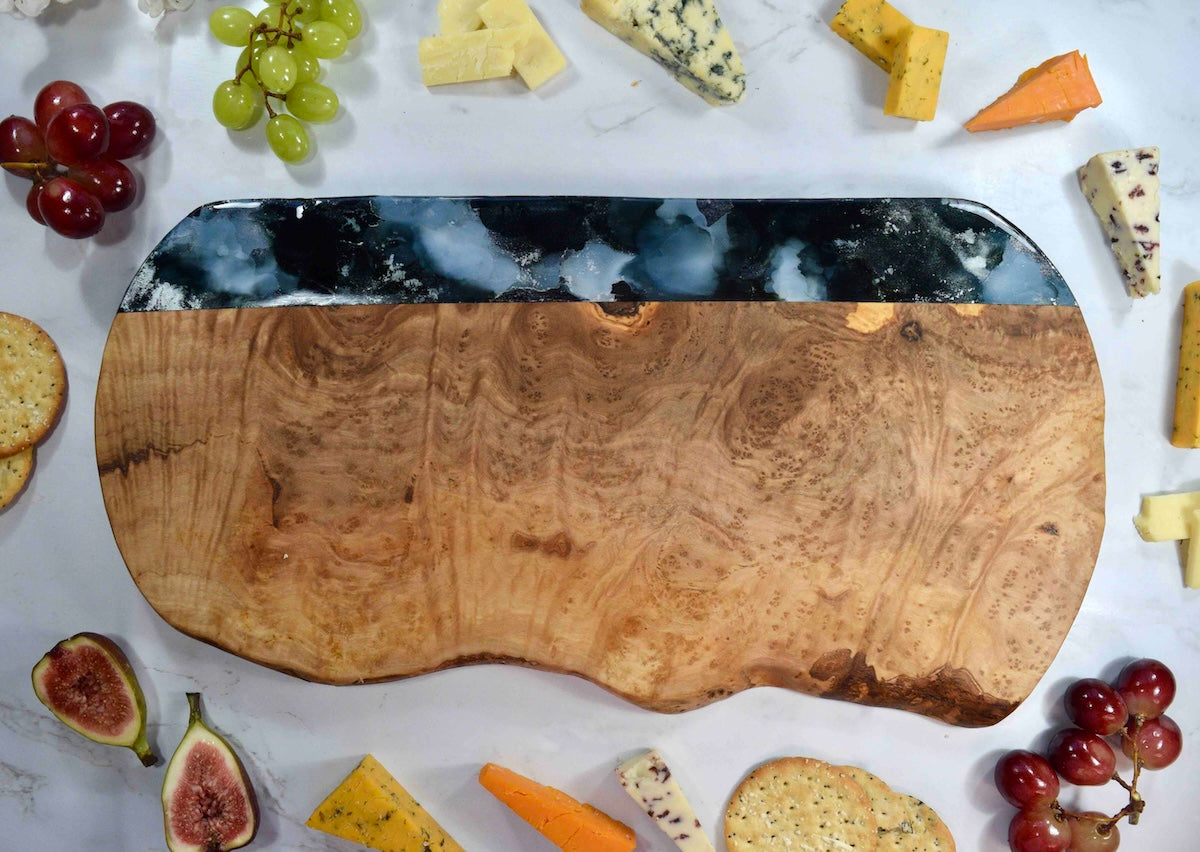 Black Resin Chopping Board - Olive Wood Cheese Board - Unique Housewarming Gift - New Home Present - Retirement Gift for Colleague