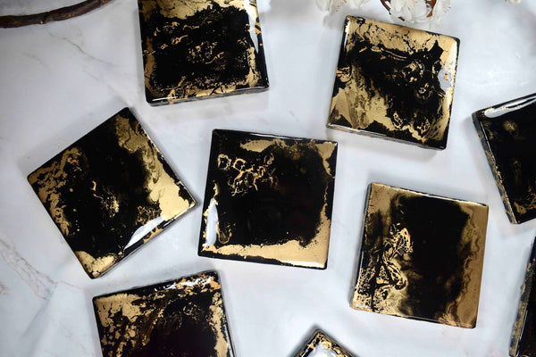 Black Gold Resin Coasters for Drinks