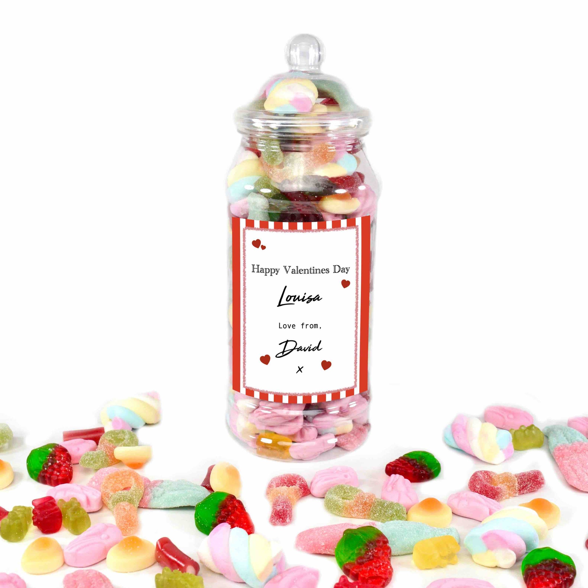 Personalised Valentines Sweet Jar with Sweets Included - Custom Message Pick n Mix Gift Jar - Boyfriend Gifts - Girlfriend Presents - 14th February Romantic Gifts - Valentines Gifts Under £15