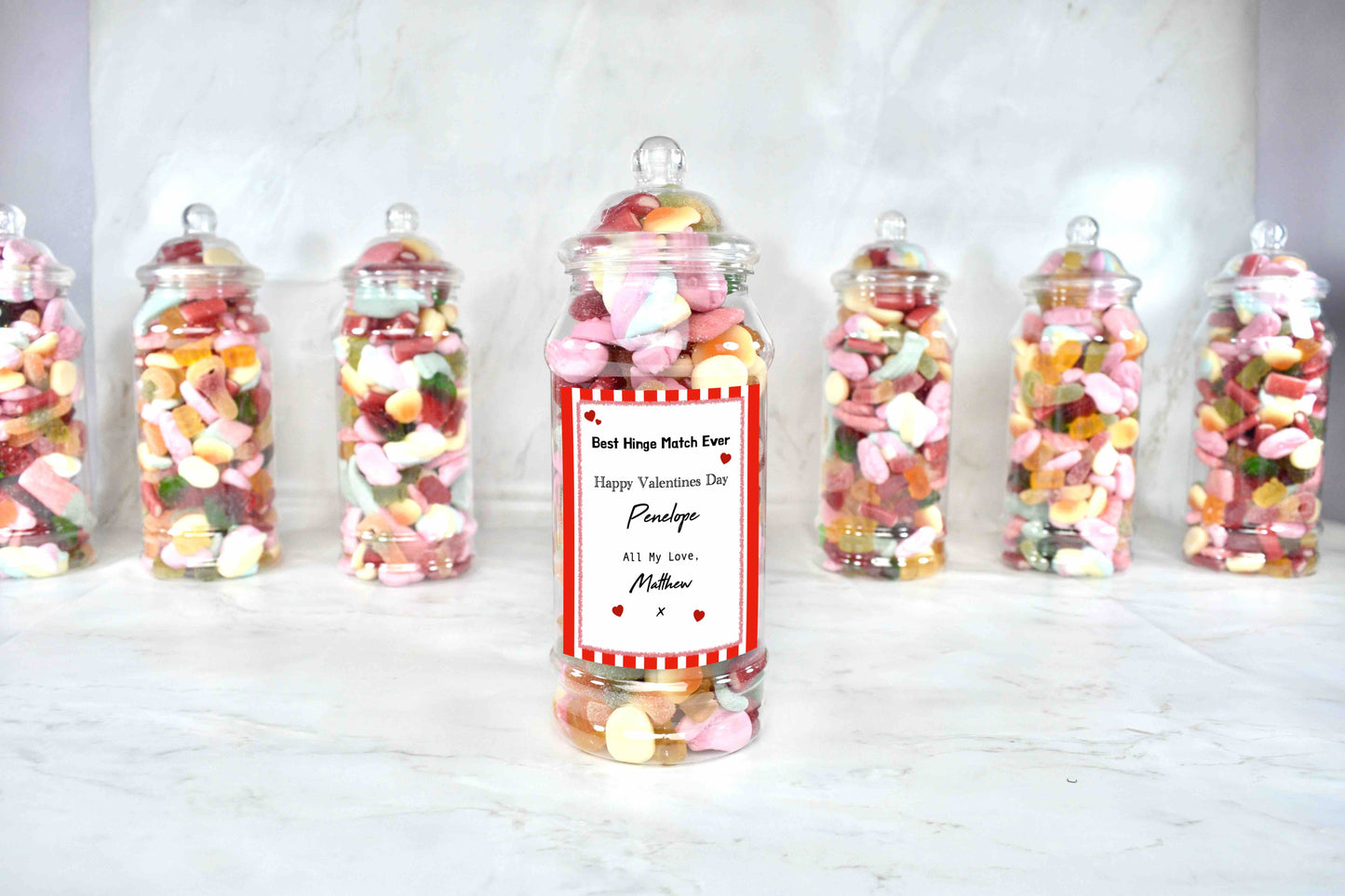 Personalised Valentines Sweet Jar with Sweets Included - Custom Message Pick n Mix Gift Jar - Boyfriend Gifts - Girlfriend Presents - 14th February Romantic Gifts - Valentines Gifts Under £15