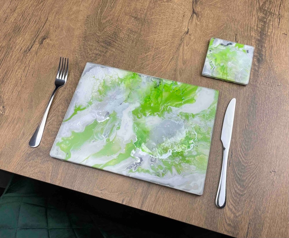 Lime Green Dining Table Mats and Coasters - Heat Safe