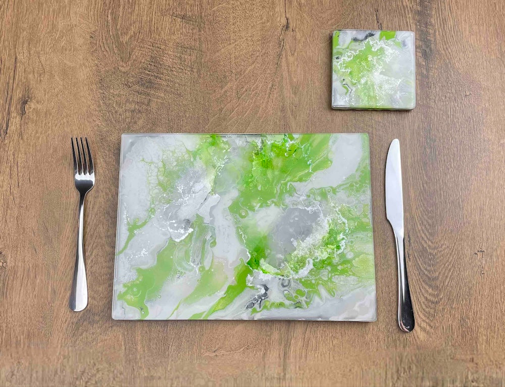 Lime Green Dining Table Mats and Coasters - Heat Safe