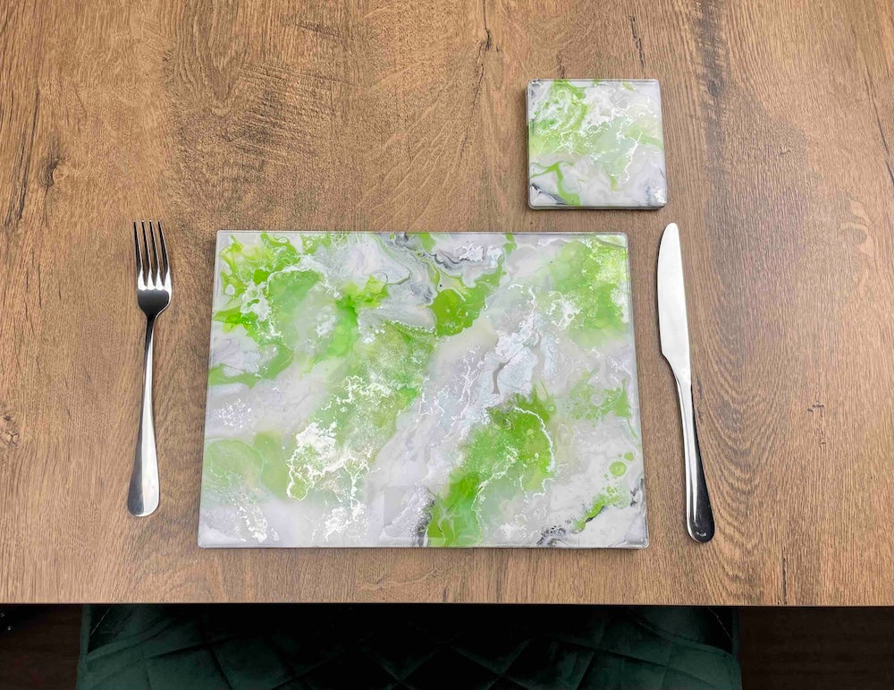 Lime Green Dining Table Mats and Coasters - Heat Safe