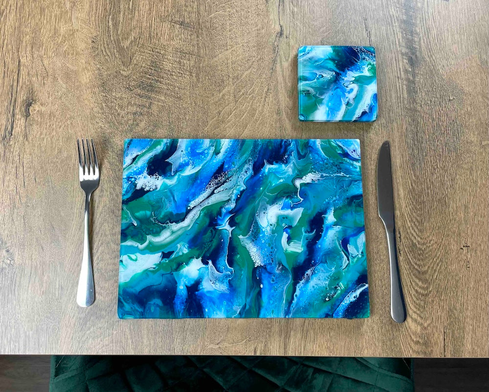 Ocean Art Placemats and Coasters - Heat Resistant dinner mats - Scratch resistant table mats - dining table protection - coastal nature inspired art 