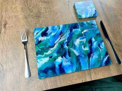 Ocean Art Placemats and Coasters - Heat Resistant dinner mats - Scratch resistant table mats - dining table protection - coastal nature inspired art 