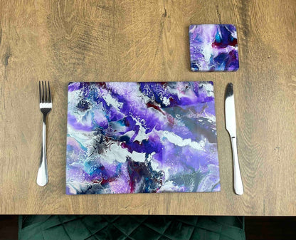 Purple Resin Art Placemats and Drinks Coasters - Heat Safe Table Mats - Scratch Resistant Dining Mats - Lilac Home Decor - Lavender Home Accents