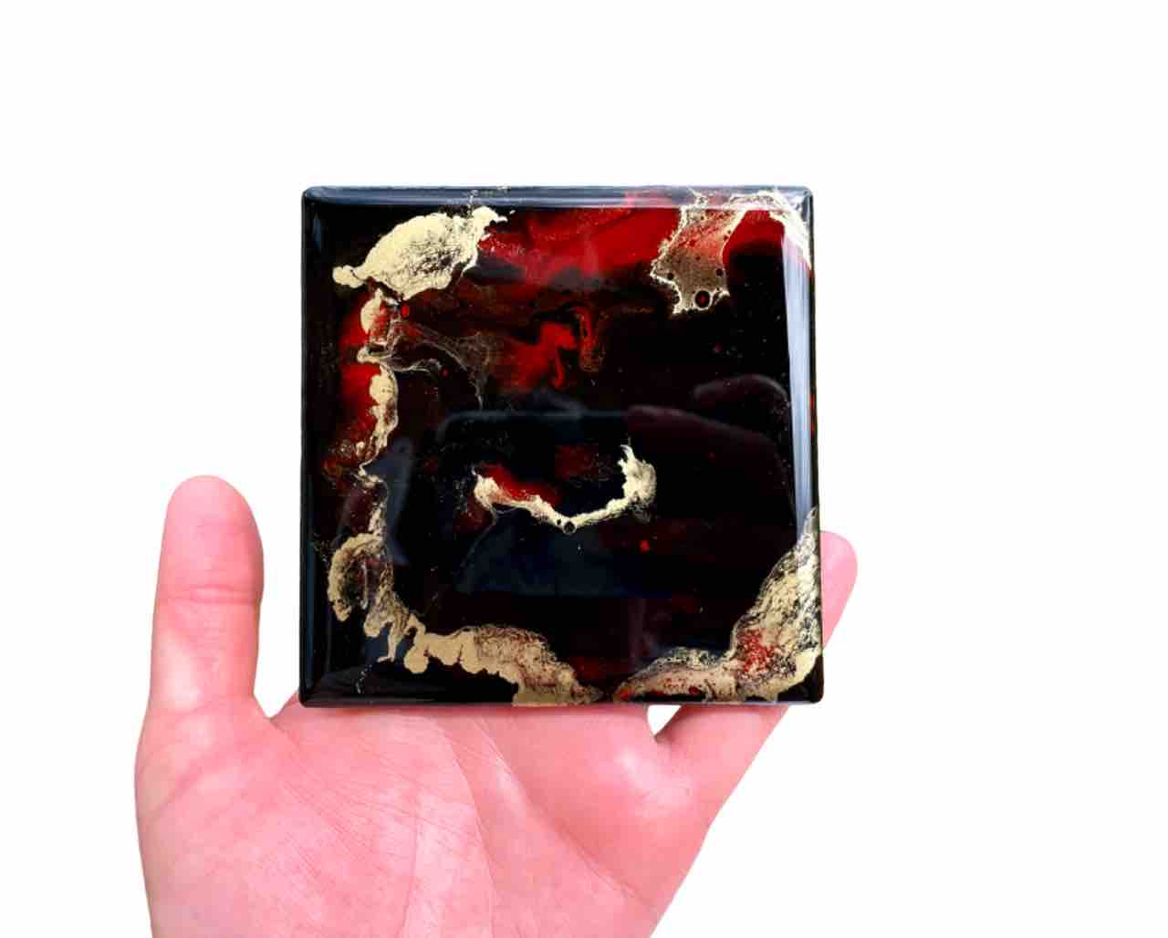 Set of 4 Red Black Gold Coasters - drinks coasters for men - gifts for him - presents for dad