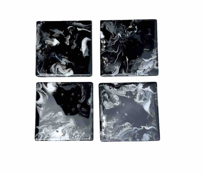 Set of 4 Black Silver Coasters - Made To Order