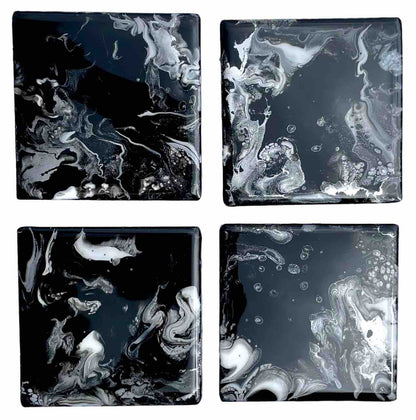 Set of 4 Black Silver Coasters - Made To Order