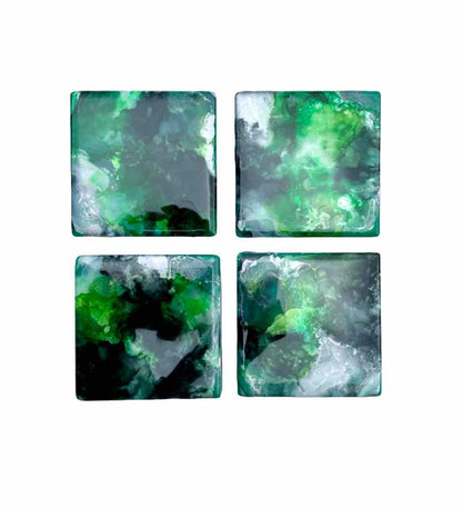 Green Black Silver Set of 4 Drinks Coasters - Resin Coasters - Gifts For Men - Dad Birthday Presents for Him