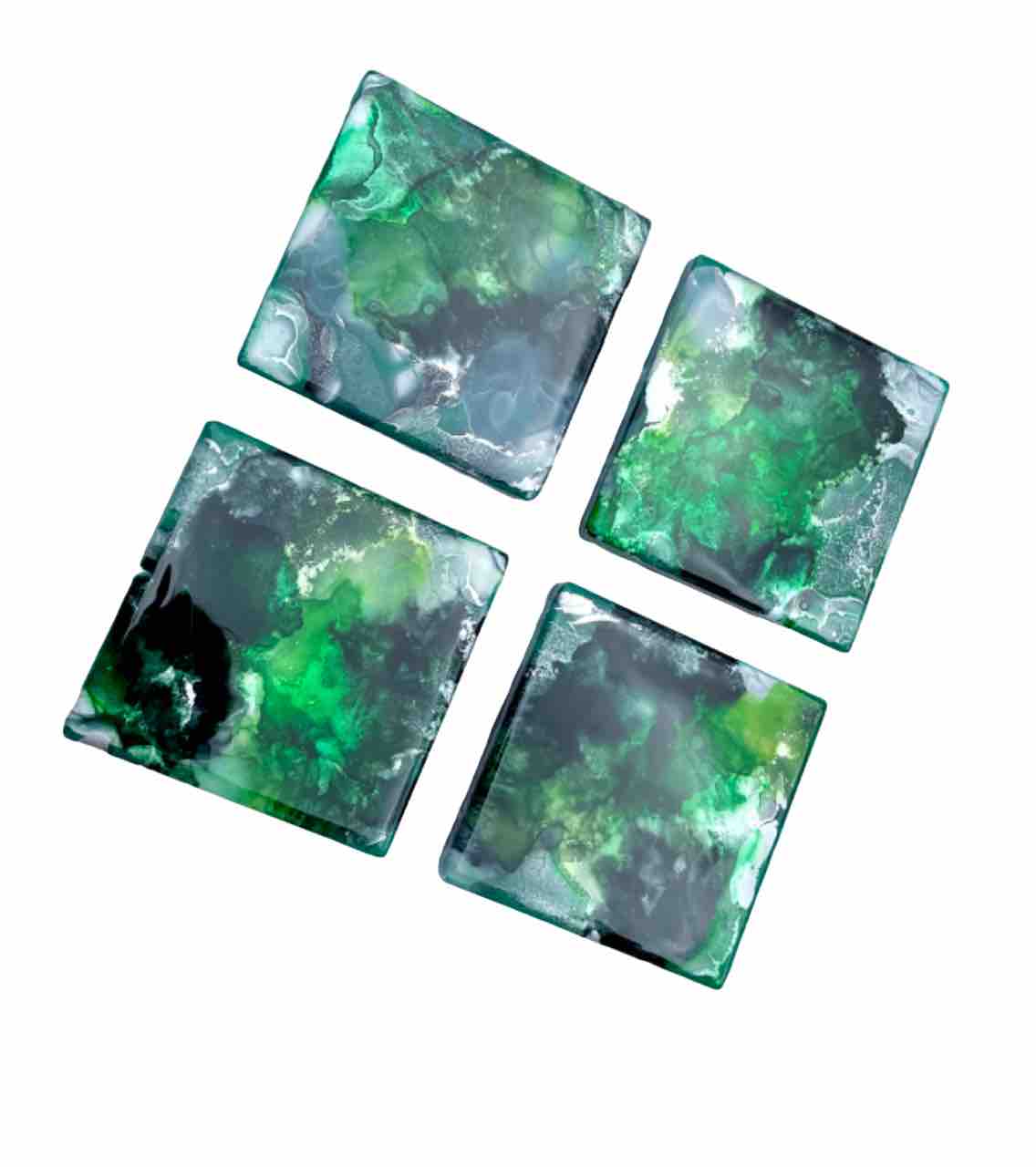 Green Black Silver Set of 4 Drinks Coasters - Resin Coasters - Gifts For Men - Dad Birthday Presents for Him