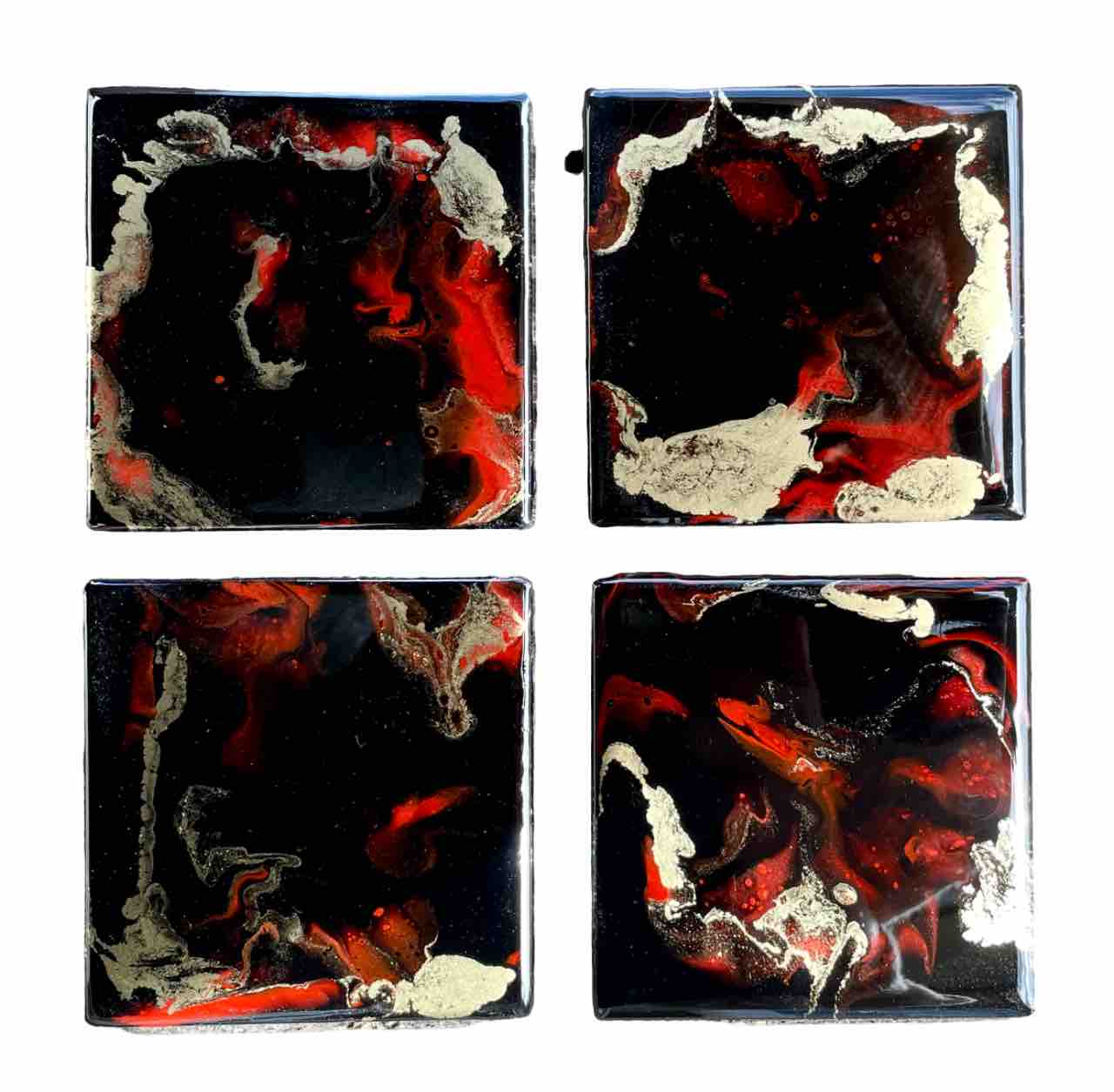 Set of 4 Red Black Gold Coasters - drinks coasters for men - gifts for him - presents for dad