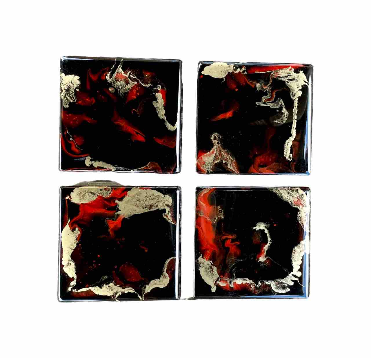 Set of 4 Red Black Gold Coasters - drinks coasters for men - gifts for him - presents for dad