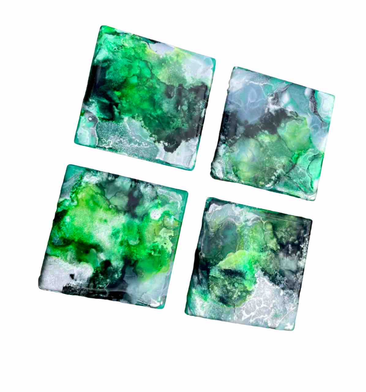 Green Black Silver Set of 4 Drinks Coasters - Resin Coasters - Gifts For Men - Dad Birthday Presents for Him