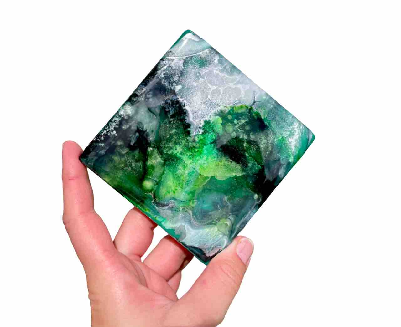 Green Black Silver Set of 4 Drinks Coasters - Resin Coasters - Gifts For Men - Dad Birthday Presents for Him