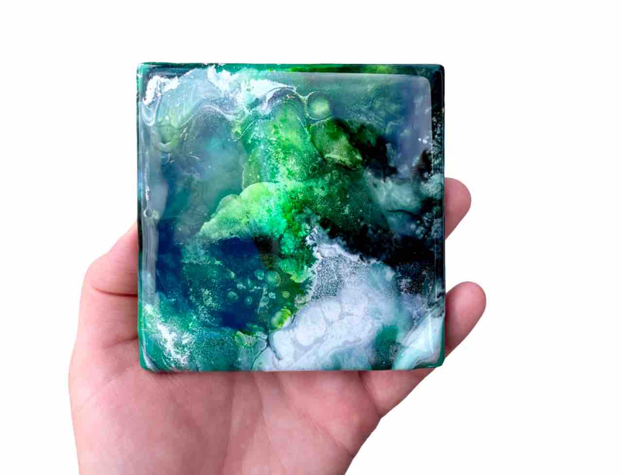 Green Black Silver Set of 4 Drinks Coasters - Resin Coasters - Gifts For Men - Dad Birthday Presents for Him