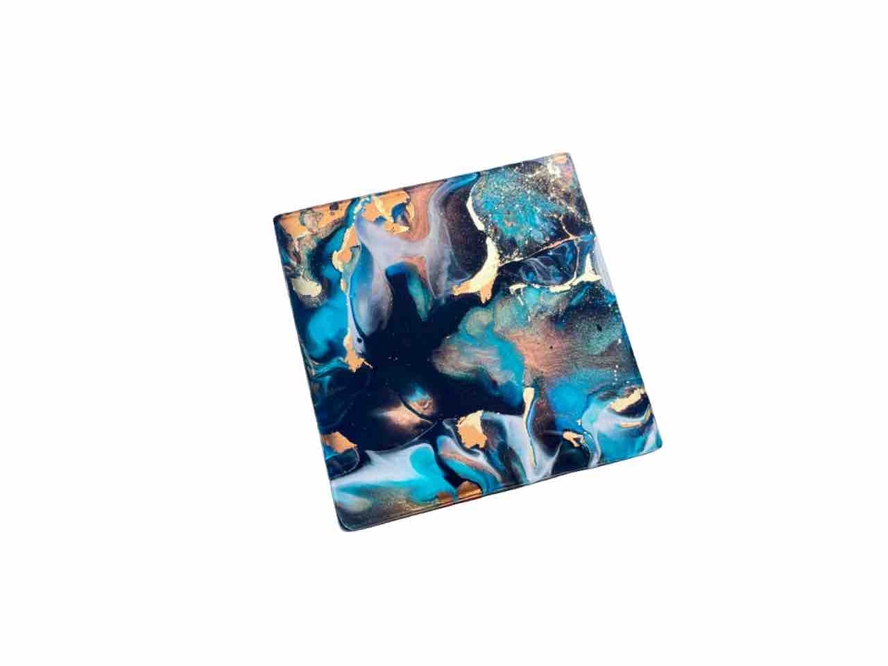 Blue Bronze Gold Abstract Art Set of 4 Drinks Coasters