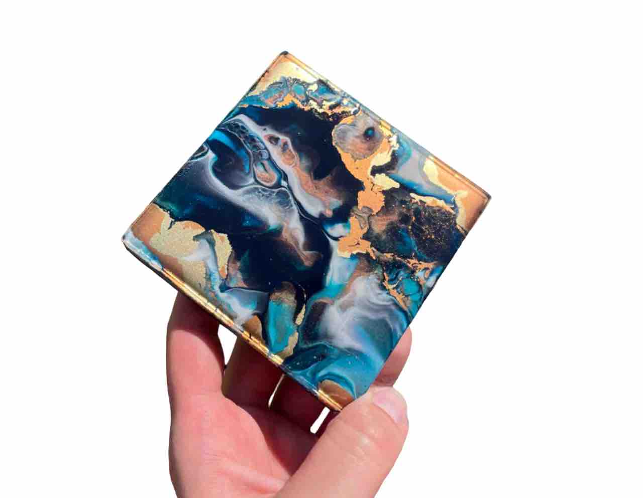 Blue Bronze Gold Abstract Art Set of 4 Drinks Coasters