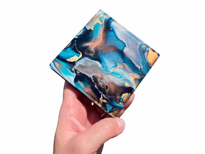 Blue Bronze Gold Abstract Art Set of 4 Drinks Coasters