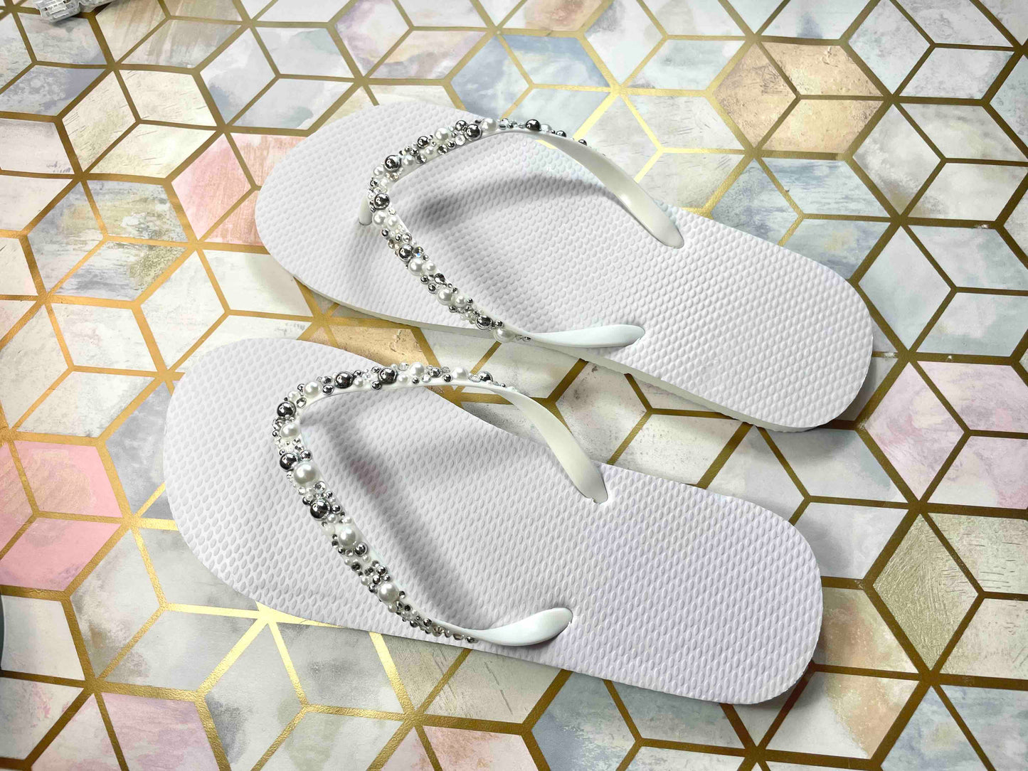 Bridal Flip Flops | Bride Shoes | Beaded White Wedding Flip Flops | Wedding Shoes One Size Fits All | Wedding Must Haves | A little treat for your dancing feet