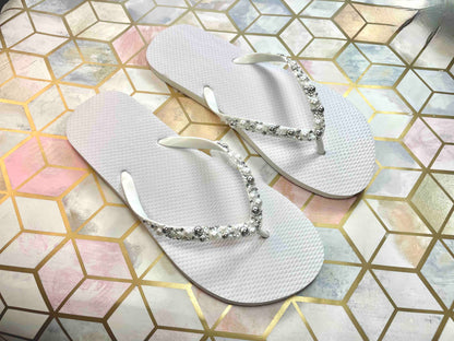 Bridal Flip Flops | Bride Shoes | Beaded White Wedding Flip Flops | Wedding Shoes One Size Fits All | Wedding Must Haves | A little treat for your dancing feet